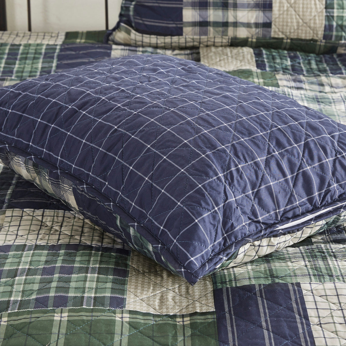 3 Piece Reversible Printed Quilt Set Green Navy King Cal King Green Navy Microfiber