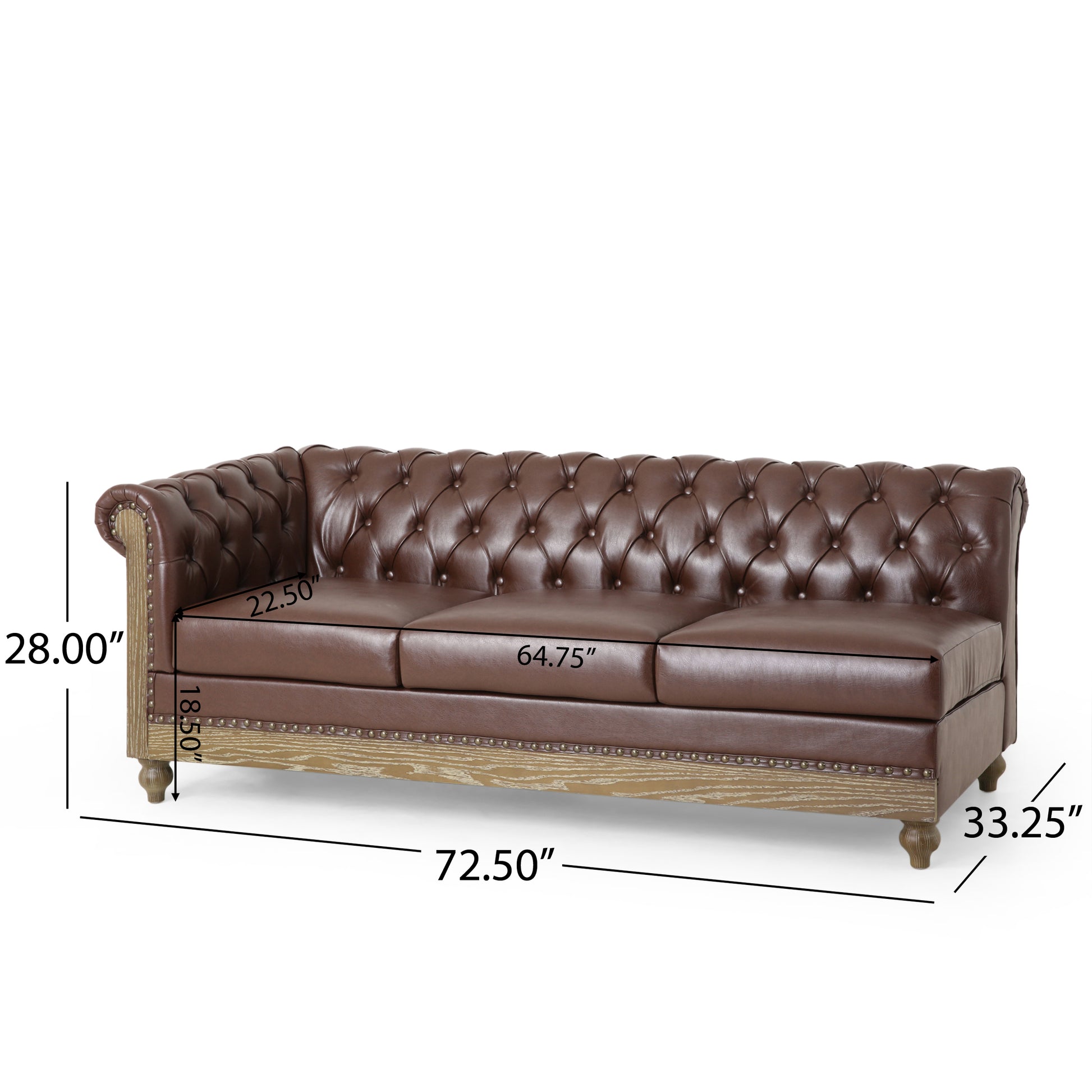 Mirod Comfy Large Sectional Sofa With Wooden Legs, Retro Style For Living Room Dark Brown Pu 6 Seat