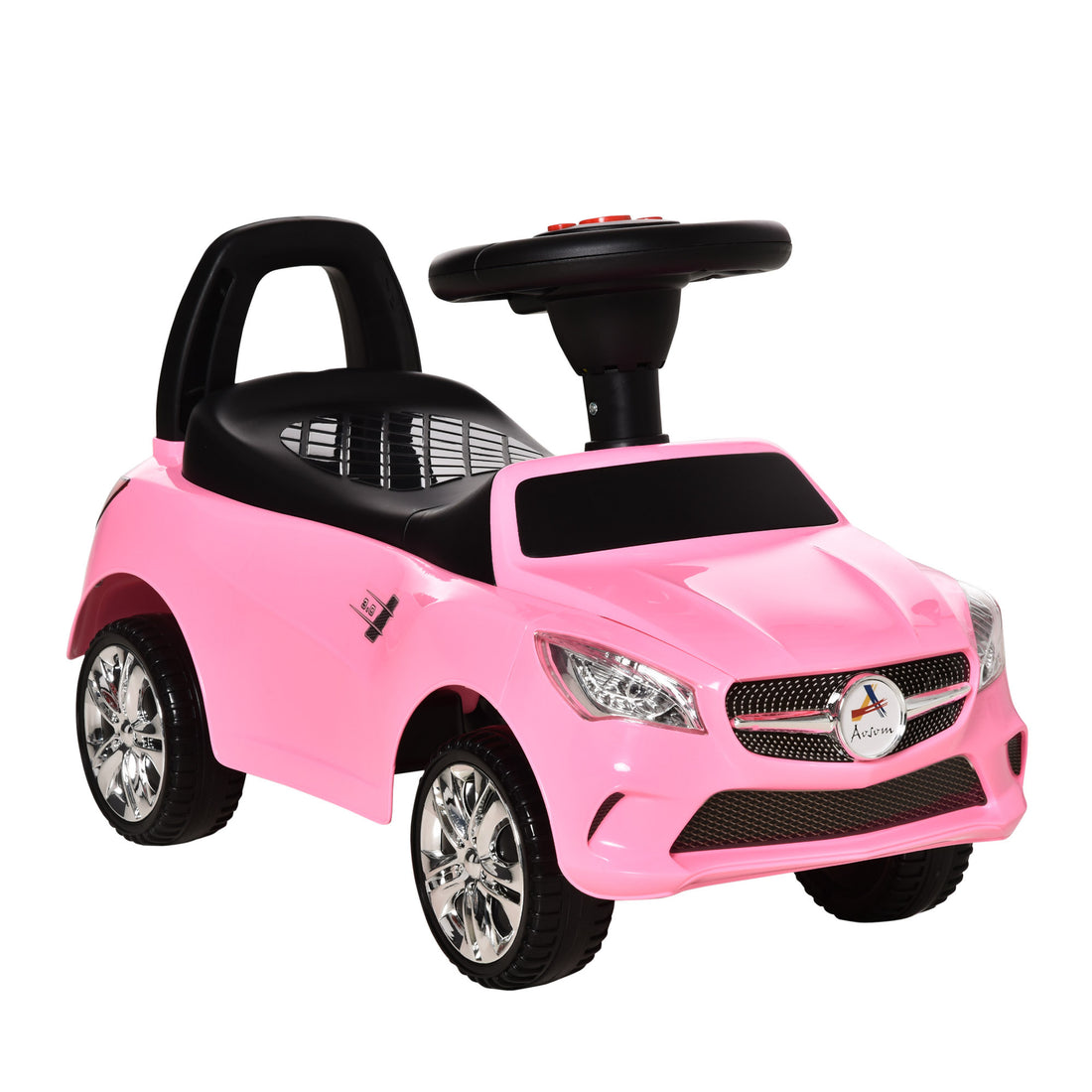 Aosom Kids Ride On Push Car, Foot To Floor Walking Sliding Toy Car For Toddler With Working Horn, Music, Headlights And Storage, Pink Pink Metal