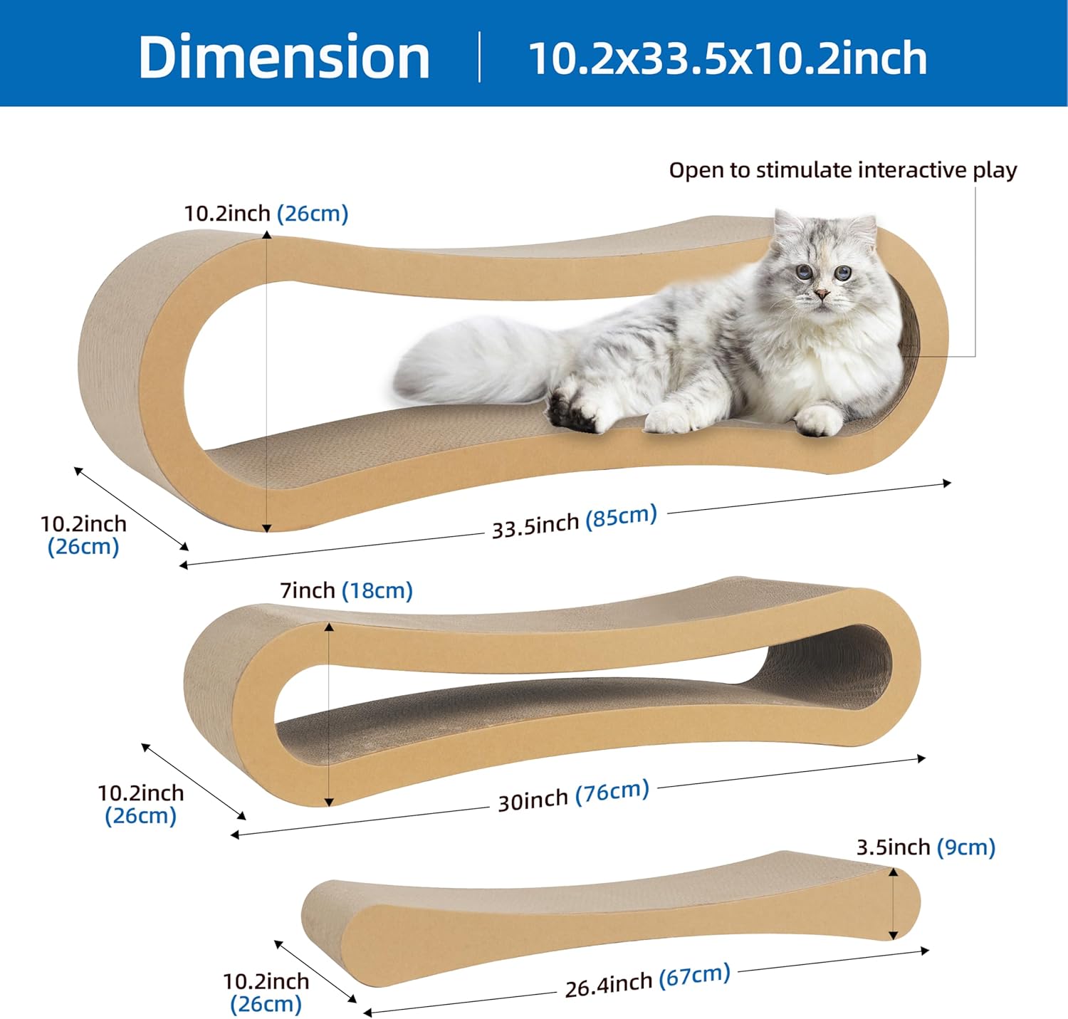 3 In 1 Cat Scratcher Cardboard, Cat Scratching Board Furniture Protector, Cat Scratching Post, Cat Beds For Indoor Cats, Infinity Shape, X Large Brown Wood
