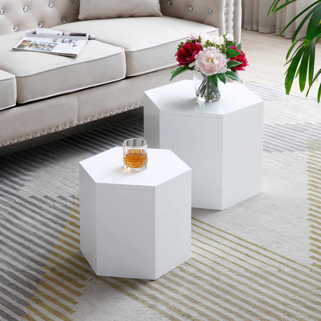 Coffee Tables,Mdf With Ash Oak Walnut Veneer Side Table Coffee Table End Table Nesting Table Set Of 2 For Living Room,Office,Bedroom, White Oak, 2Colors White Primary Living Space Modern Coffee & End Tables Mdf