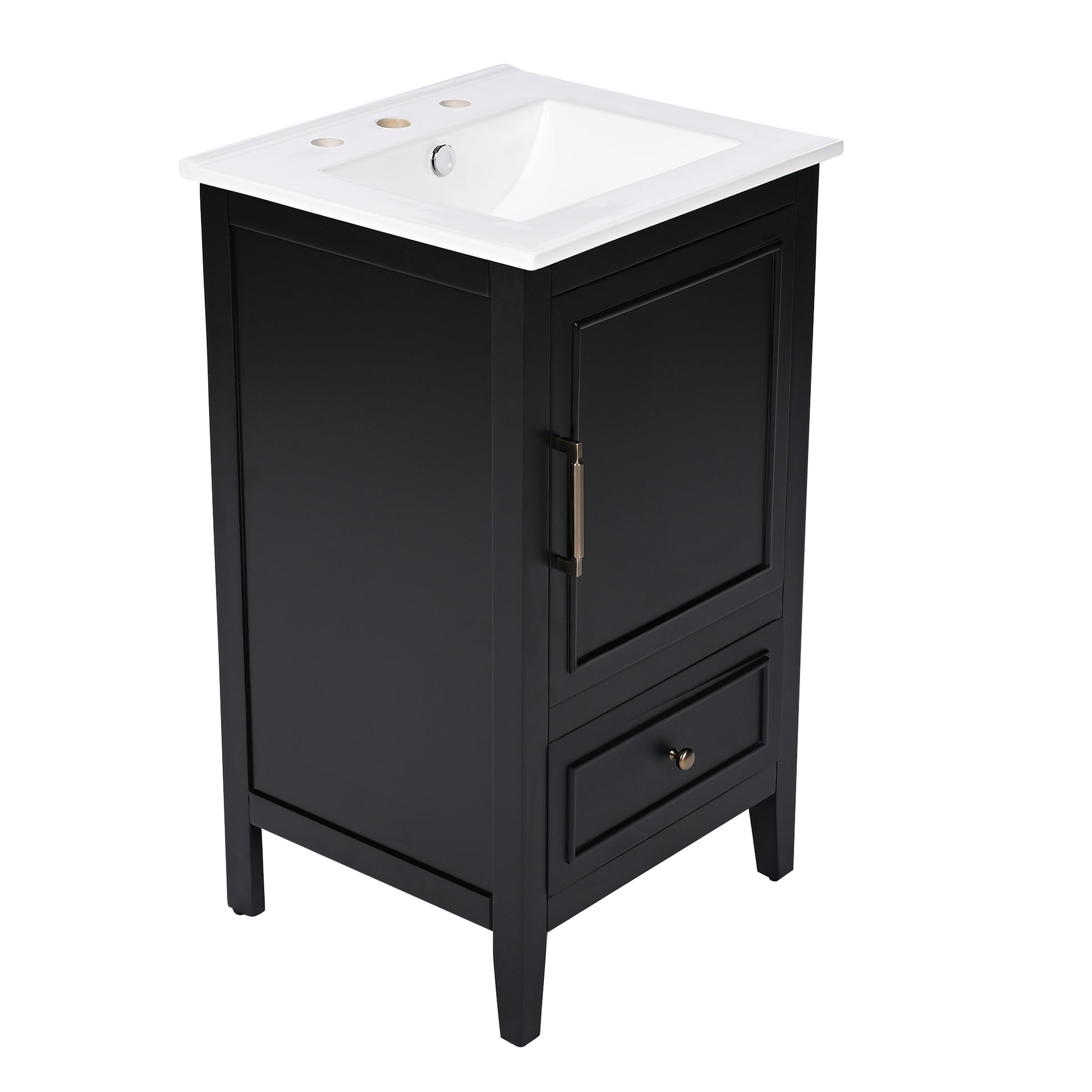 20" Bathroom Vanity With Sink, Bathroom Cabinet With Two Doors, Door Shelf Storage And Adiustable Foot Pads, A Drawer, Black Black Solid Wood Mdf