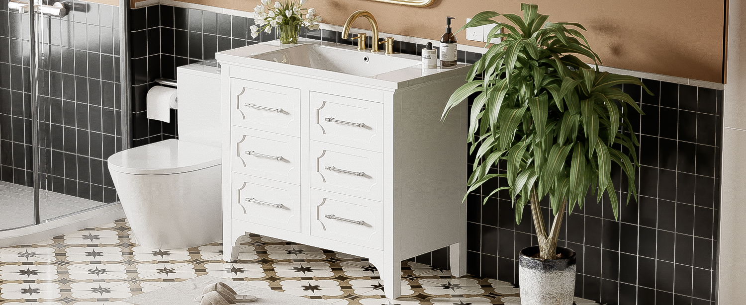 36'' Bathroom Vanity With Resin Sink Combo, Free Standing Single Vanity Set With Four Drawers, Solid Wood Frame Bathroom Storage Cabinet Same As Sw000128Aak White Bathroom Modern Solid Wood Mdf