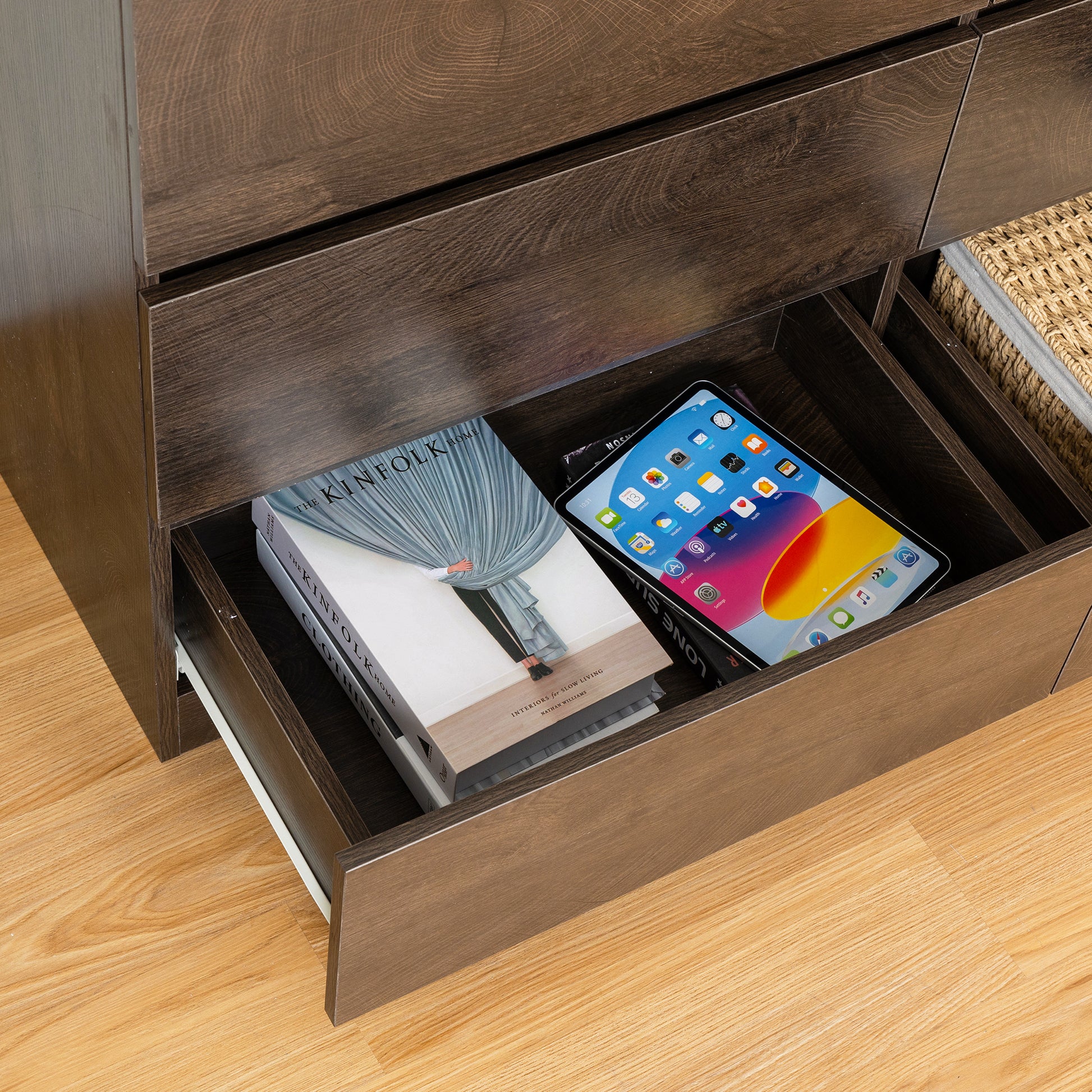 Drawer Dresser Cabinet, Sideboard, Bar Counter, Buffet Counter, Table Lockers, Three Plus Three Drawers Audit, Can Be Used For Dining Room, Living Room, Bedroom, Kitchen Corridor, Color: Dark Gray 5