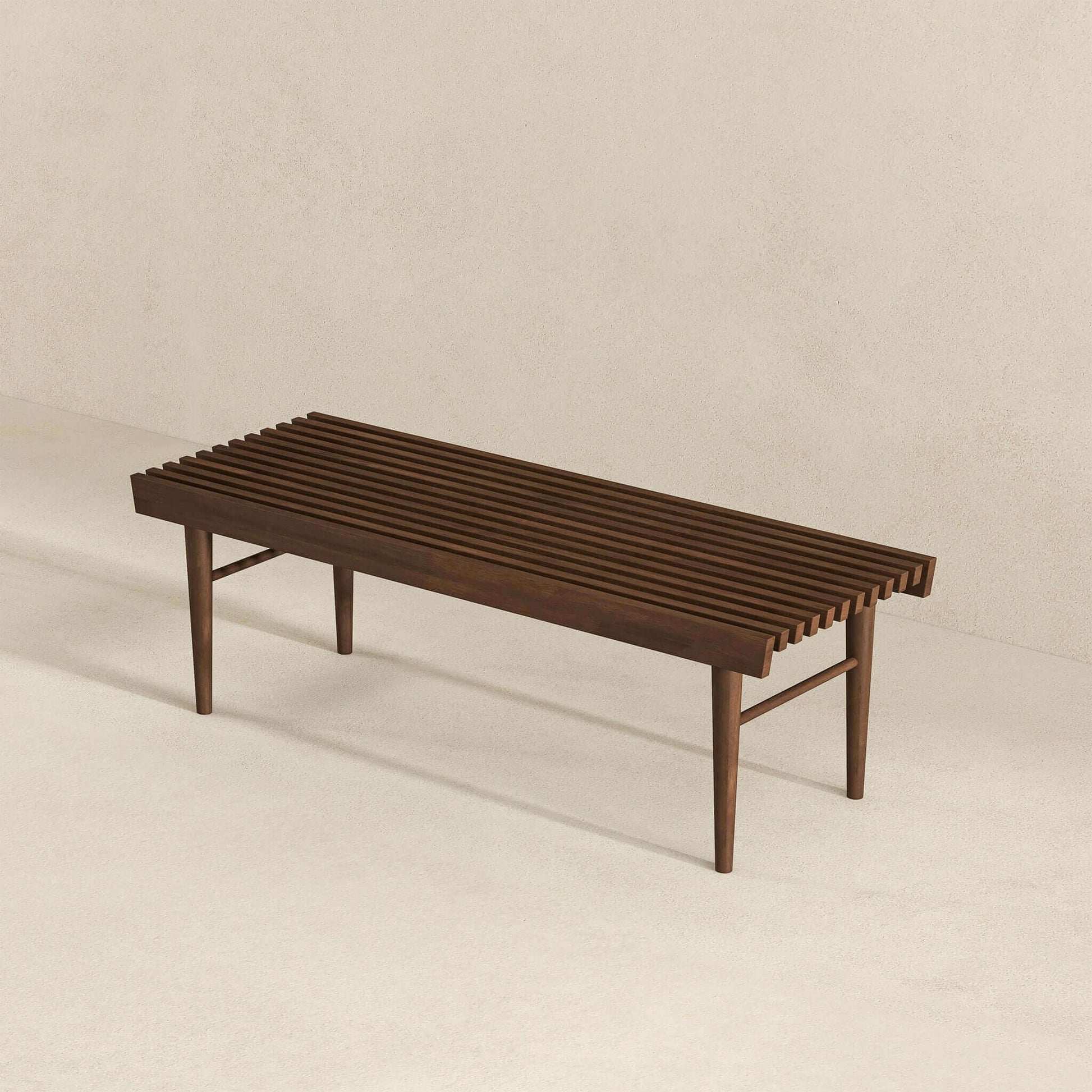 Mia Mid Century Modern Solid Wood Bench Dark Brown Brown Mid Century Modern Rubberwood Solid Wood