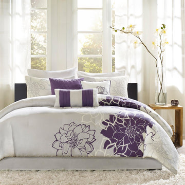 Printed Cotton Sateen Comforter Set Taupe Grey Purple King King Purple Cotton