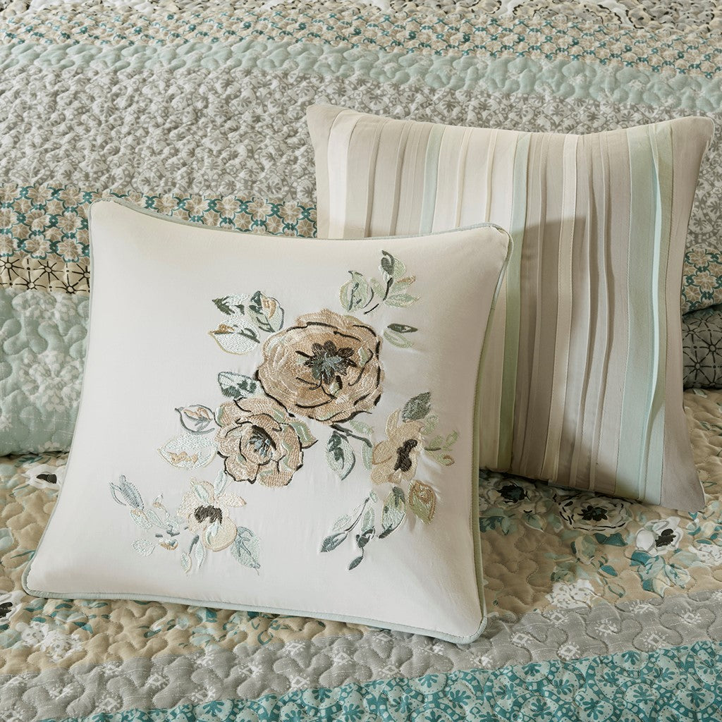6 Piece Cotton Quilt Set With Throw Pillows Green Full Queen Green Polyester
