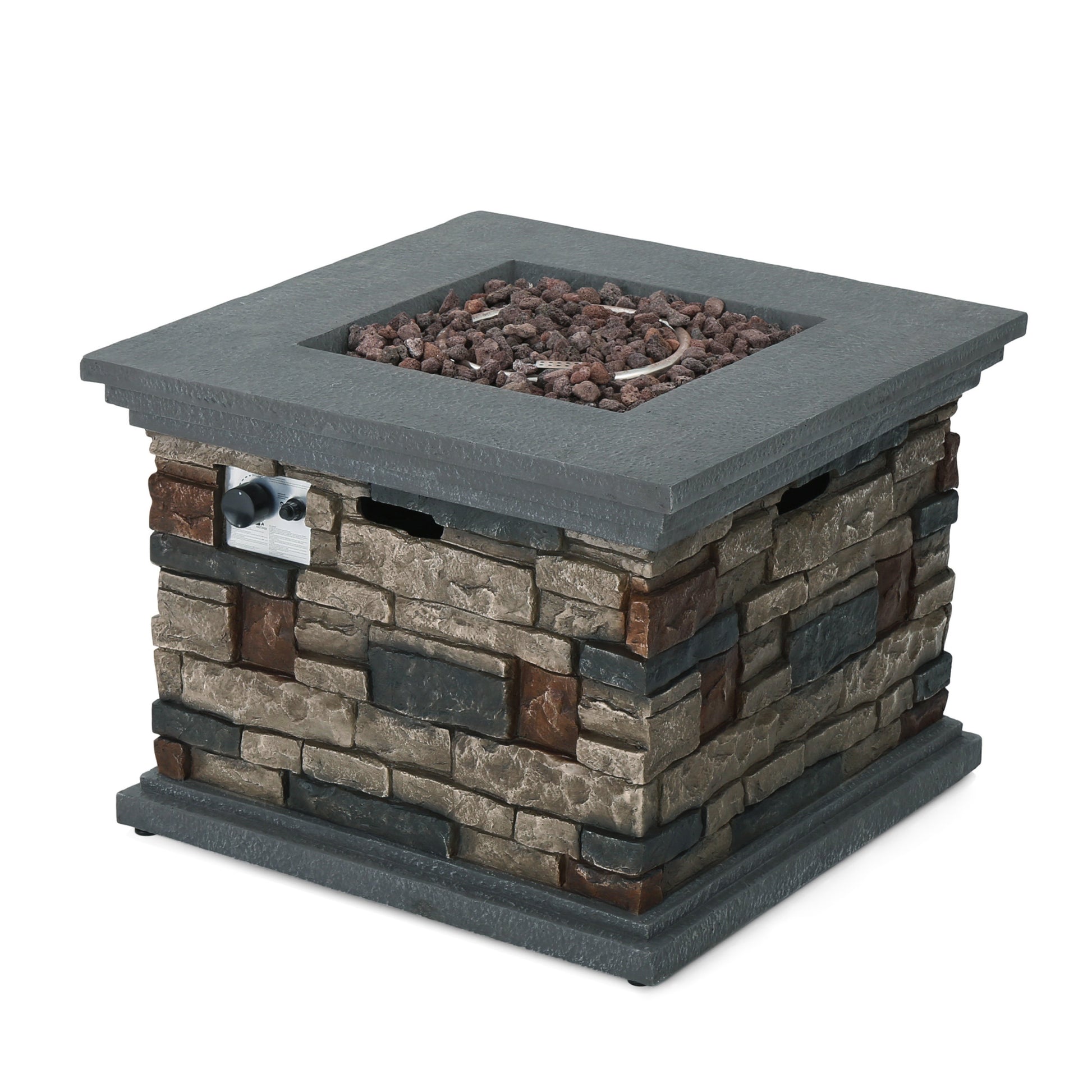 32" Stone Square Mgo Fire Pit 40000 Btu Stone Gray Magnesium Oxide