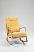Rocking Chair Upholstered Fabric Rocking Armchair Indoor With High Backrest Glider Chairs And Lumbar Pillow For Living Room Yellow Linen