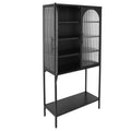 Elegant Floor Cabinet With 2 Glass Arched Doors Living Room Display Cabinet With Adjustable Shelves Anti Tip Dust Free Easy Assembly Black Black Tempered Glass Sheet Metal Plastic