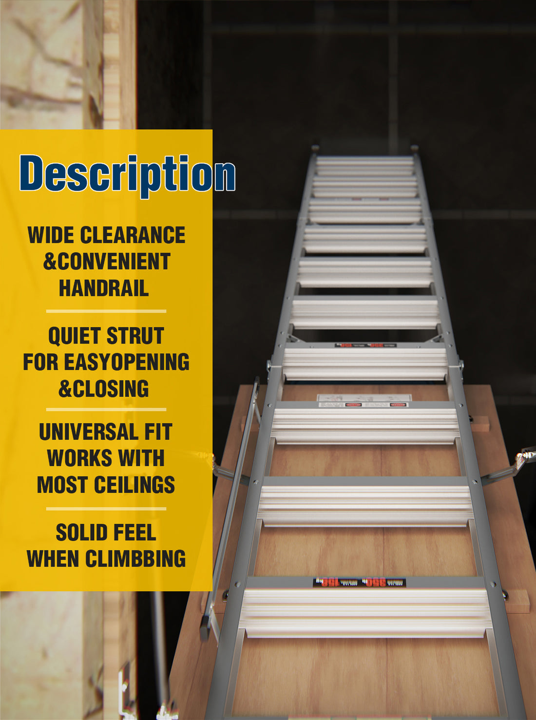 Household Aluminum Attic Ladder 25" X 54" ,375 Lbs Capacity, 7'8" 10'3" Ceiling Height Grey Aluminium Alloy