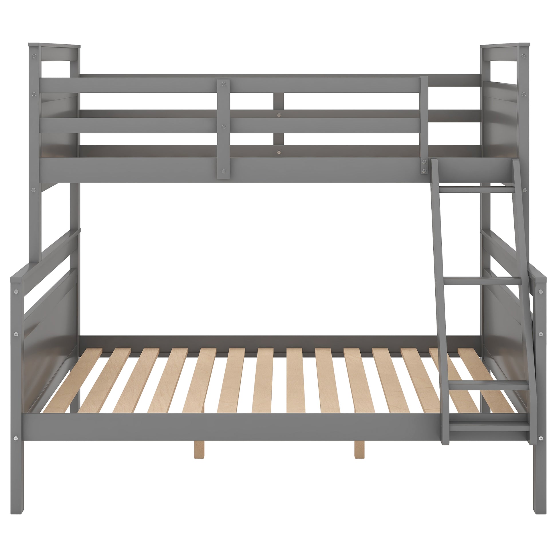 Twin Over Full Bunk Bed With Ladder, Safety Guardrail, Perfect For Bedroom, Gray Box Spring Not Required Twin Gray Wood Bedroom Bunk Pine