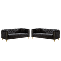 Chenille Pull Buckle Design Sofa For Living Room,Buttons Tufted With Copper Nail Decoration Armrest, Modern Couch Upholstered Button And Metal Legs Black Foam Chenille 6 Seat