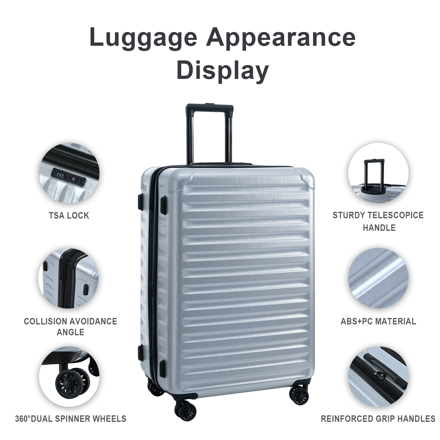 Luggage Sets Model Expandable Abs Pc 3 Piece Sets With Spinner Wheels Lightweight Tsa Lock 20 24 28 ,Silver Silver Abs Pc