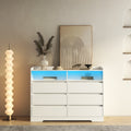 6 Drawer Dresser, White Dresser For Bedroom With Led Lights, Modern Dressers & Chests Of Drawers With Sturdy Frame For Living Room, Entryway, Hallway White Mdf