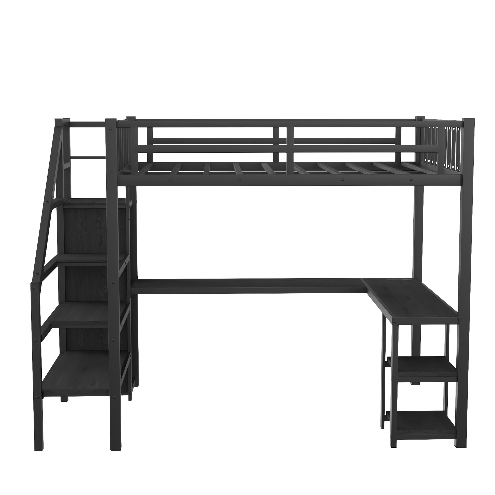 Metal Full Loft Bed With Wardrobe And Led Light, Full Size Loft Bed With L Shaped Desk And Usb For Kids Teens Adults, Black Full Black Metal