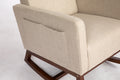 Mid Century Modern Accent Chair With Wood Frame, Upholstered Living Room Chairs With Waist Cushion, Reading Armchair For Bedroom Sunroom Grey White Linen