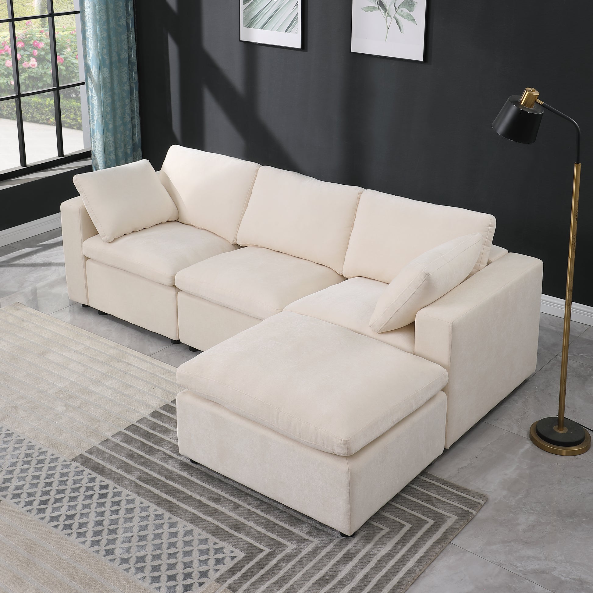 Modular Sectional Sofa, Convertible U Shaped Sofa Couch, Modular Sectionals With Ottomans, 6 Seat Sofa Couch With Reversible Chaise For Living Room. Beige Beige Fabric 4 Seat