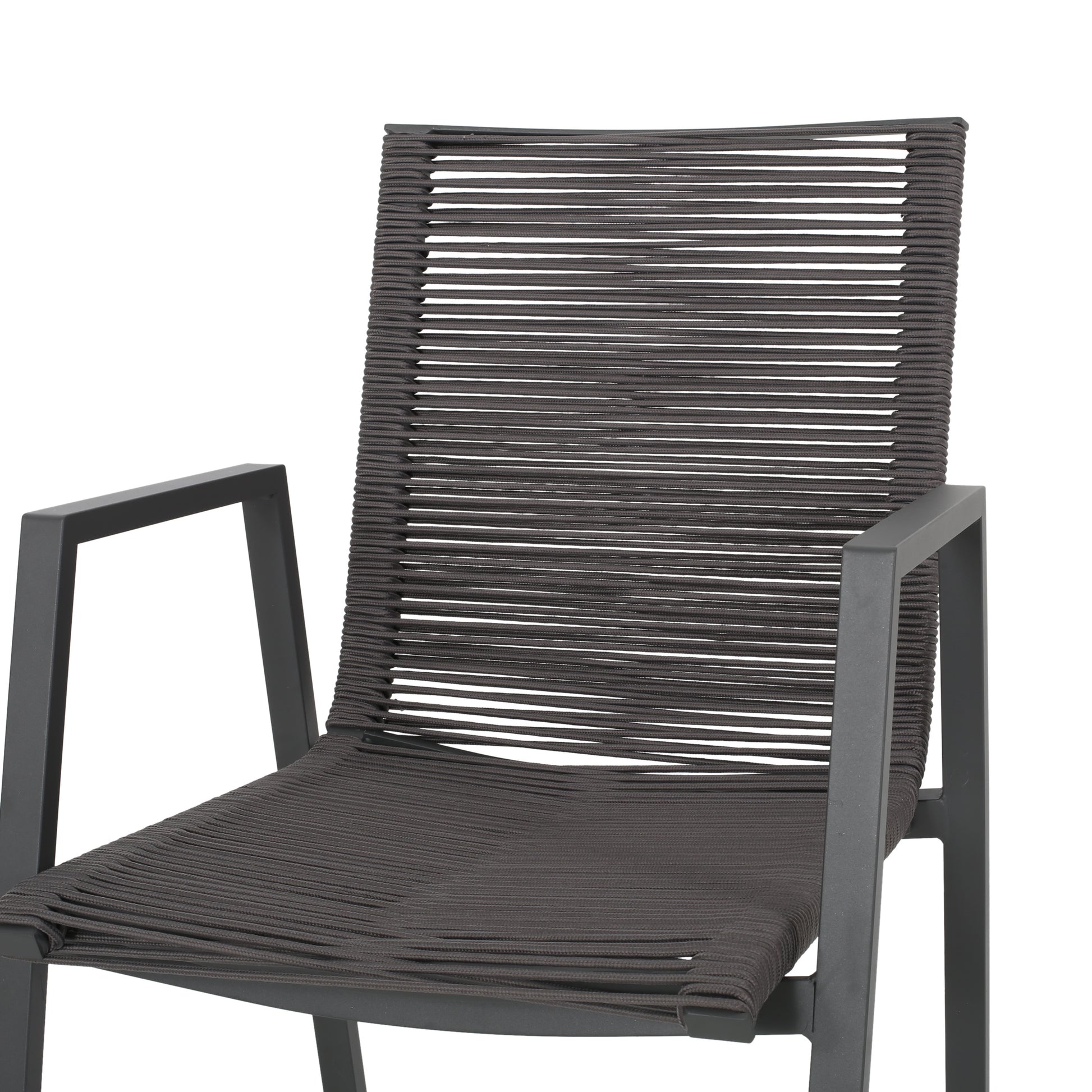 Outdoor Modern Aluminum Dining Chair With Rope Seat Set Of 2 , Gray And Dark Gray Dark Grey Aluminium