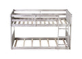 Twin Over Twin Floor Bunk Bed With Panelled Headboard And Footboard, Solid Rubber Wood Foundation With Safety Guardrails, Built In Ladder,Antique White Twin Antique White Rubber Wood