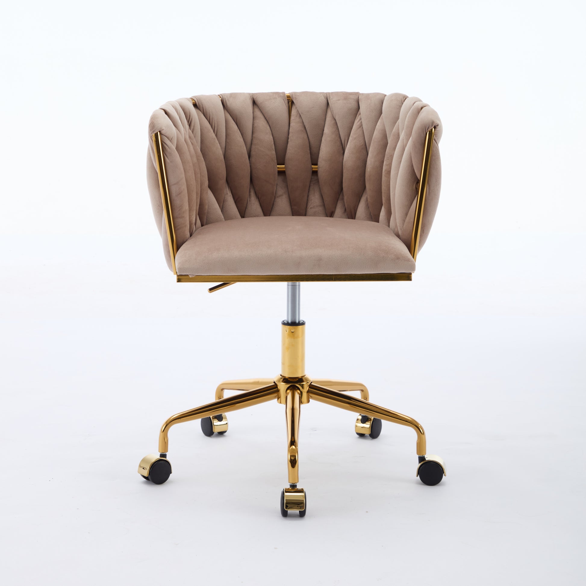 Velvet Vanity Chair With Wheels, Accent Chair Makeup Vanity Chair With Hand Woven Backrest, Modern 360 Swivel Home Office Desk Chair For Study, Bedroom, Living Room Gray Iron Gray Primary Living Space Foam Modern Lounge Chair Cross Back 1 Velvet