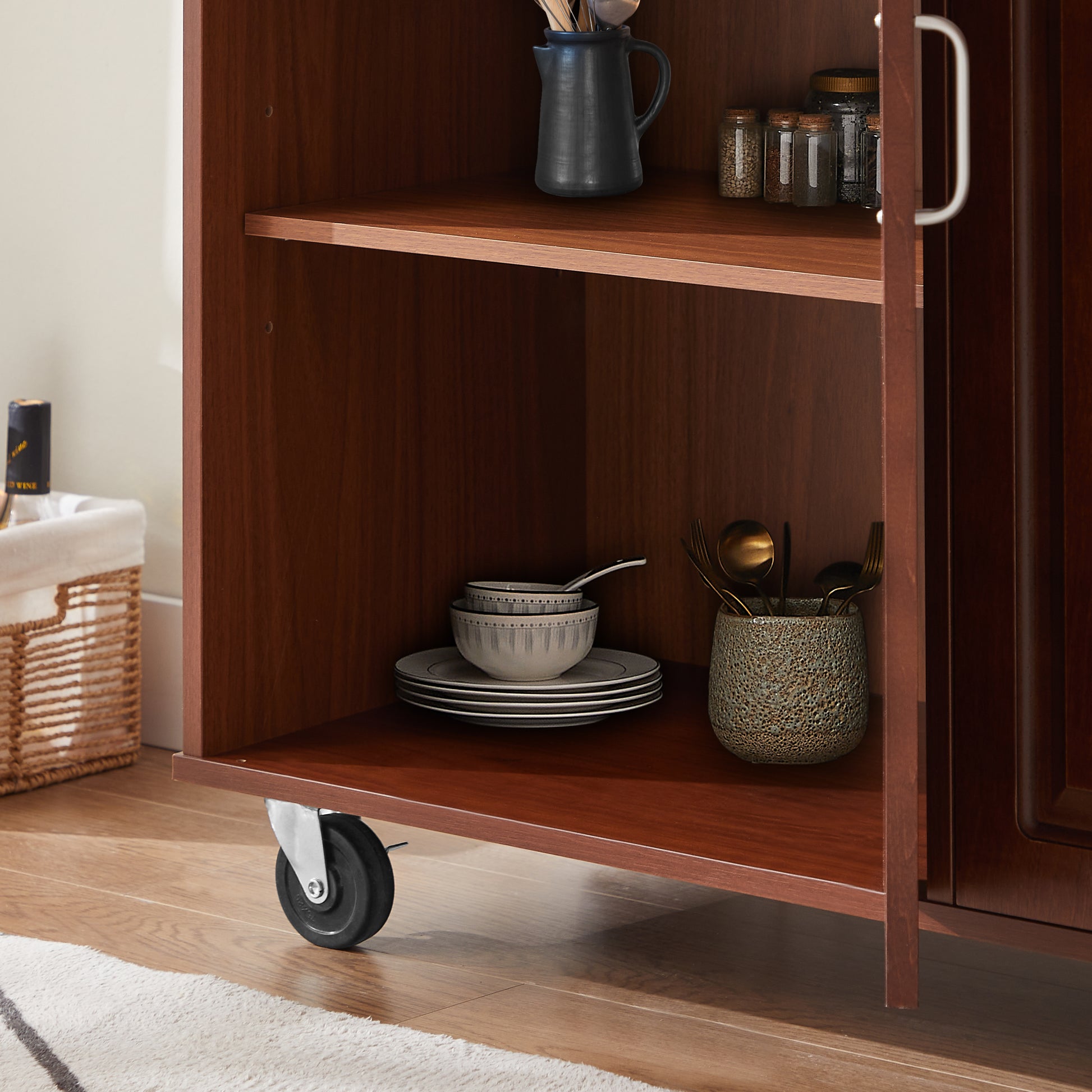 Mobile Kitchen Island Cart With 2 Drawers Brown Particle Board