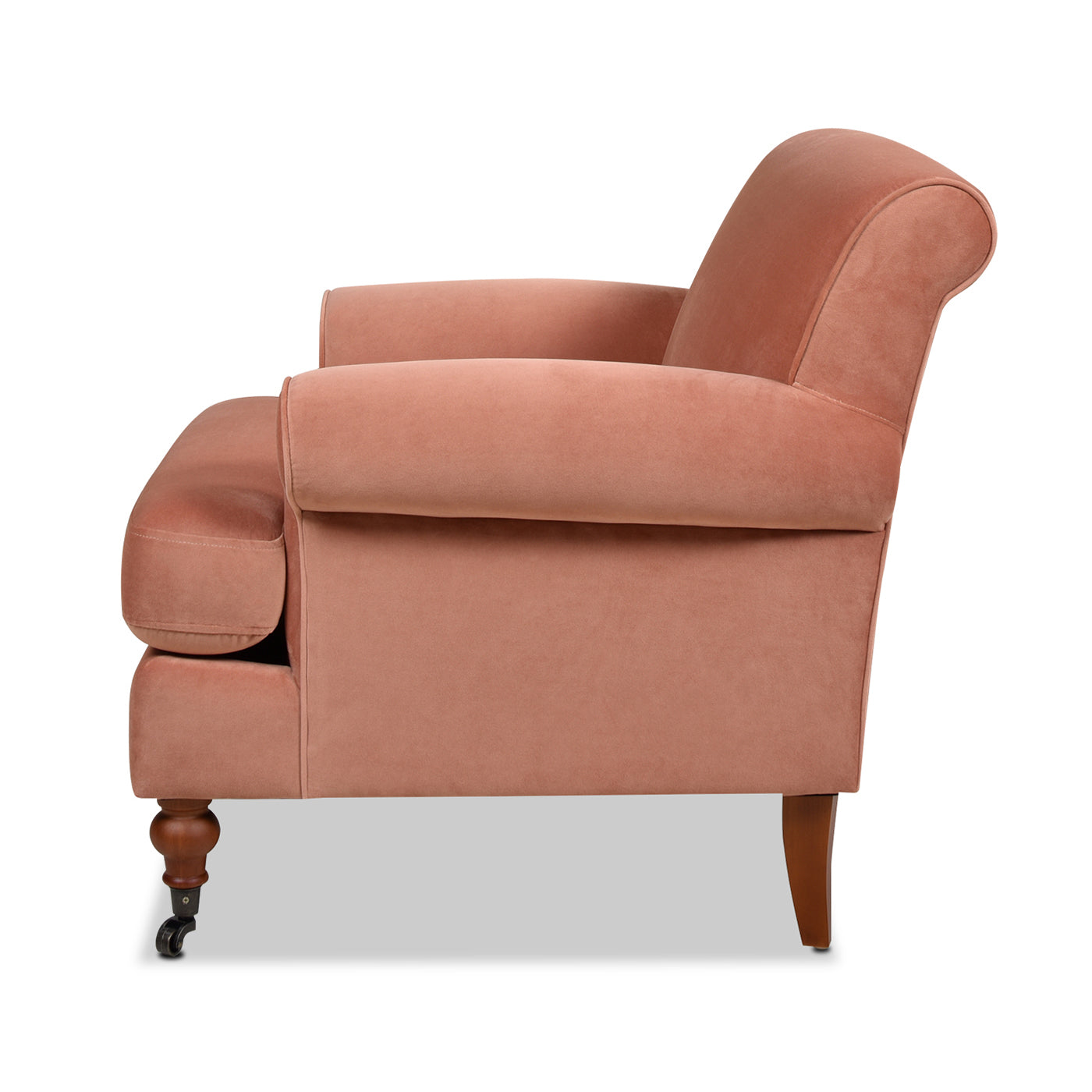 Alana 38" Lawson Accent Arm Chair Metal Casters, Peach Orange Velvet Orange Foam Velvet