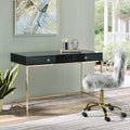 Black High Gloss And Gold 2 Drawer Writing Desk Black Gold Writting Desk Office Contemporary Rectangular Wood Metal