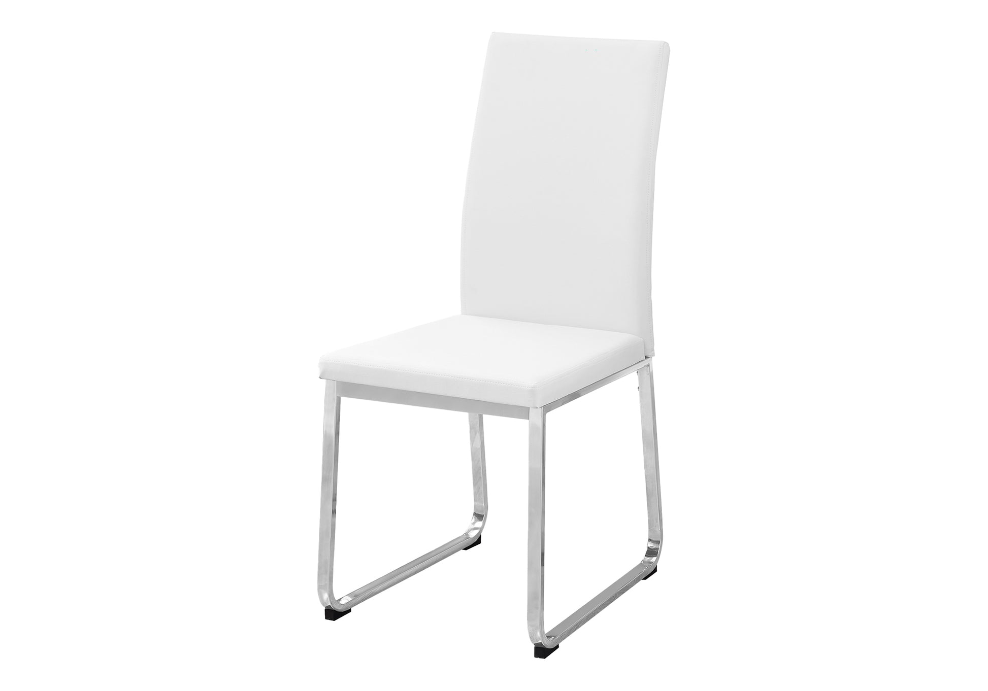 Dining Chair, Set Of 2, Side, Upholstered, Kitchen, Dining Room, White Leather Look, Chrome Metal, Contemporary, Modern White Foam Faux Leather