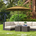 Outsunny 9Ft 3 Tiers Patio Umbrella Outdoor Market Umbrella With Crank, Push Button Tilt For Deck, Backyard And Lawn, Tan Tan Polyester