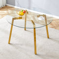 Modern Luxurious Round Tempered Glass Dining Table With Gold 7 Shaped Metal Legs,Suitable For Family Meals, Office Conferences, Or As A Casual Coffee Table For Various Occasions.47.3*47.3*29.5 Gold