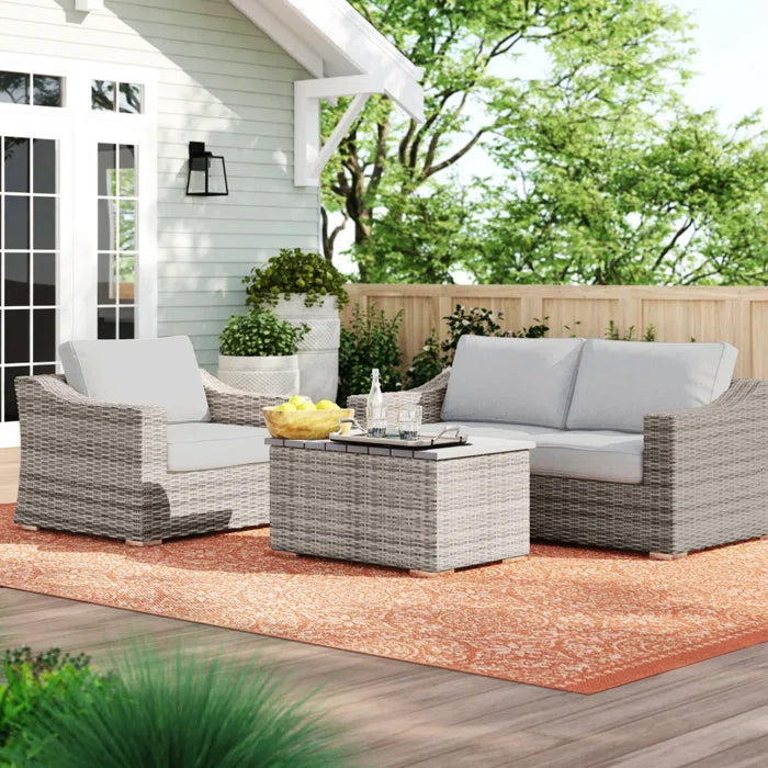 Stylish Rattan Wicker Fully Assembled 3 Person Seating Group With Plush Cushions Perfect For Outdoor Relaxation Grey,Grey Mix Wicker