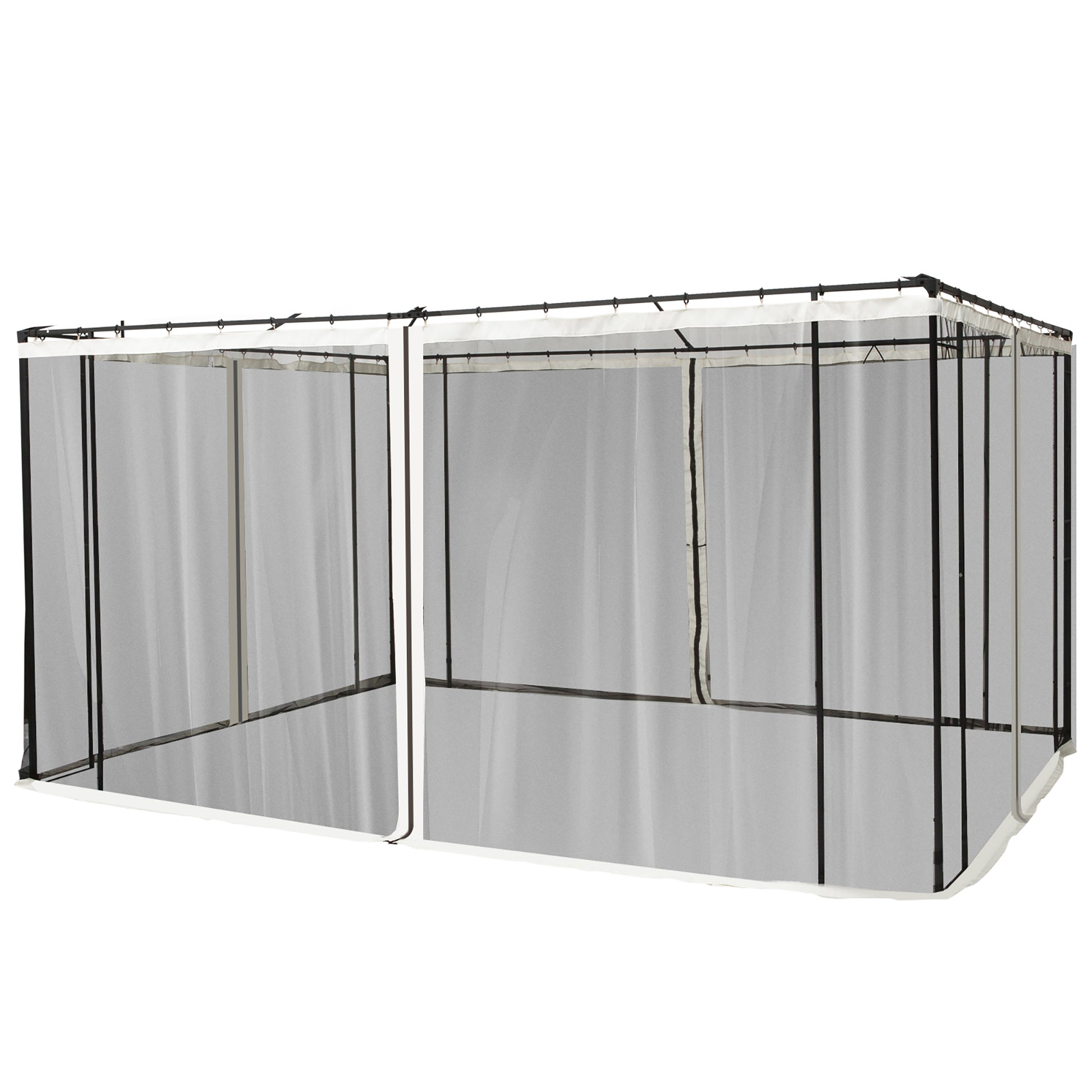 Outsunny 10' X 12' Universal Replacement Mesh Sidewall Netting For Patio Gazebos And Canopy Tents With Zippers, Sidewall Only , Beige Cream White Polyester