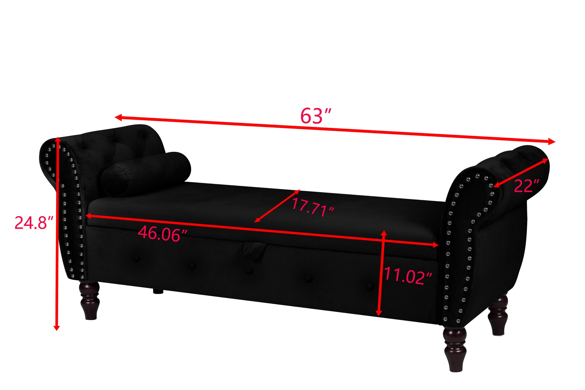 48.3 Inch Storage Bench, Modern Velvet Ottoman, Large Capacity Storage Bench With Armrest, Suitable For Living Room, Bedroom H Black Armrest Black Brown Velvet Primary Living Space Black Modern,Sporty Eucalyptus Wood Internal Storage Upholstered Metal &