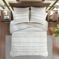 3 Piece Printed Microfiber Seersucker Quilt Set Taupe Blue King Cal King King Taupe Blue Polyester