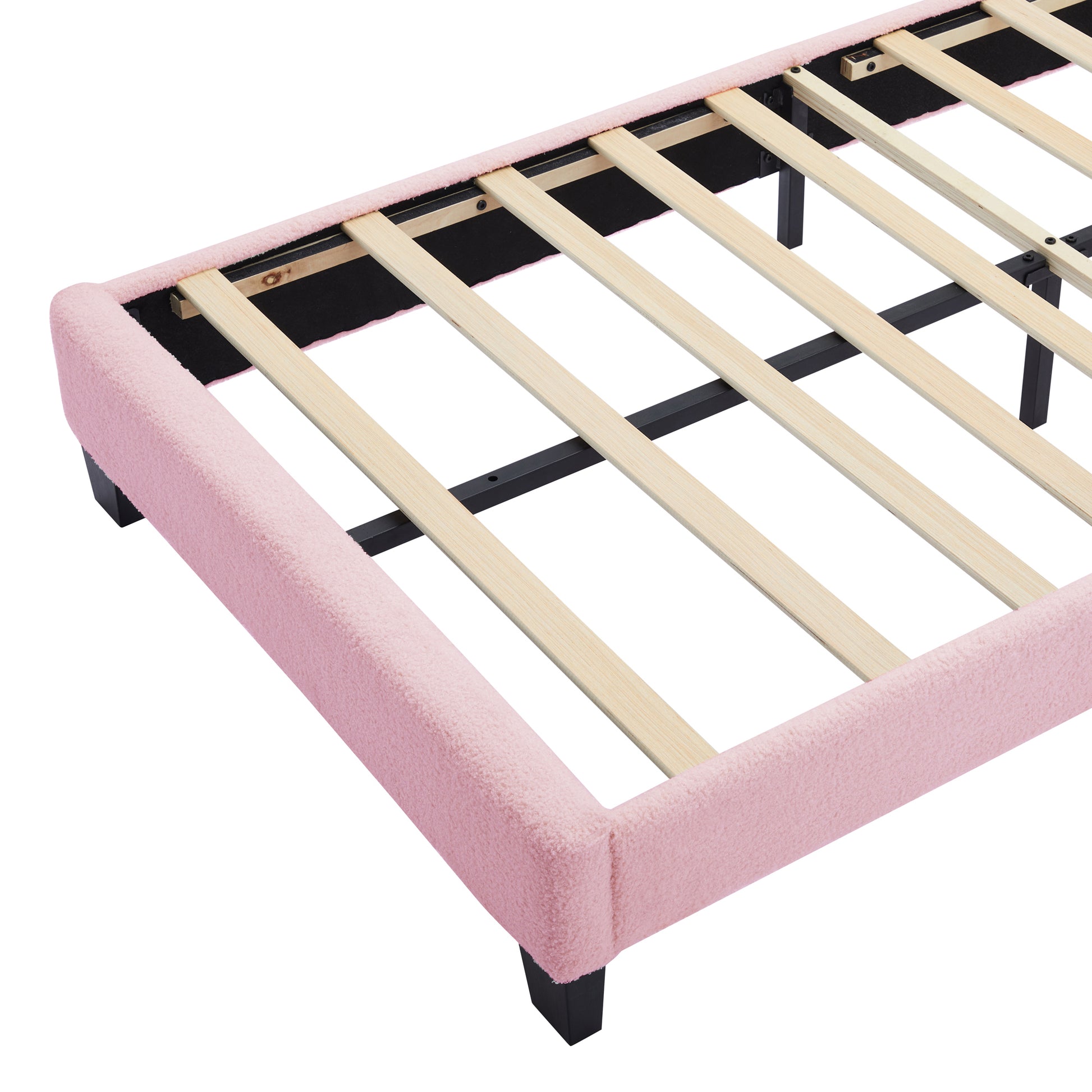 2 Pieces Bedroom Sets Twin Size Flower Shaped Upholstered Led Platform Bed With Storage Ottoman Sherpa Fabric, Pink Twin Pink 2 Piece Set Wood