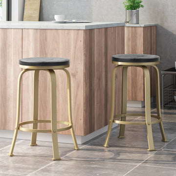 Counter Stool2Pcs Set Black Gold Metal