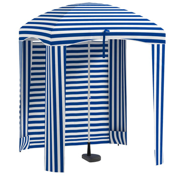 Outsunny 5.9' X 5.9' Portable Beach Umbrella, Ruffled Outdoor Cabana With Walls, Vents, Sandbags, Carry Bag, Blue & White Stripe Multicolor Polyester