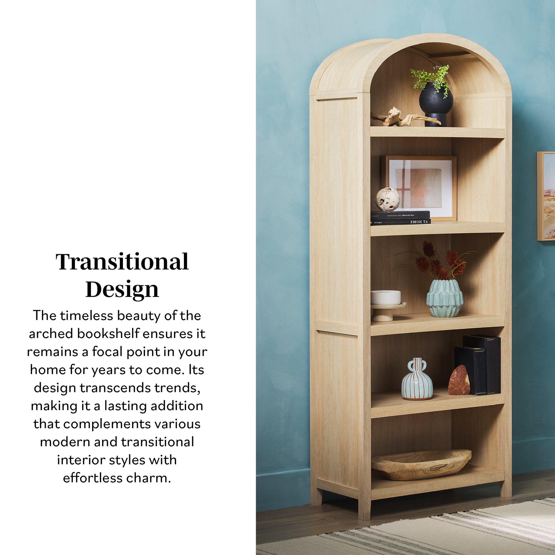 Modern 5 Shelf Open Arched Bookshelf Oak Oak Mdf Mdf