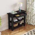 Retro Console Table With Drawer And Two Sturdy Shelves For Entryway, Living Room Black Black Mdf,Rubber Wood