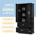 Tall Bathroom Storage Cabinet, Cabinet With Two Doors And Drawers, Adjustable Shelf, Mdf Board, Black Black Mdf