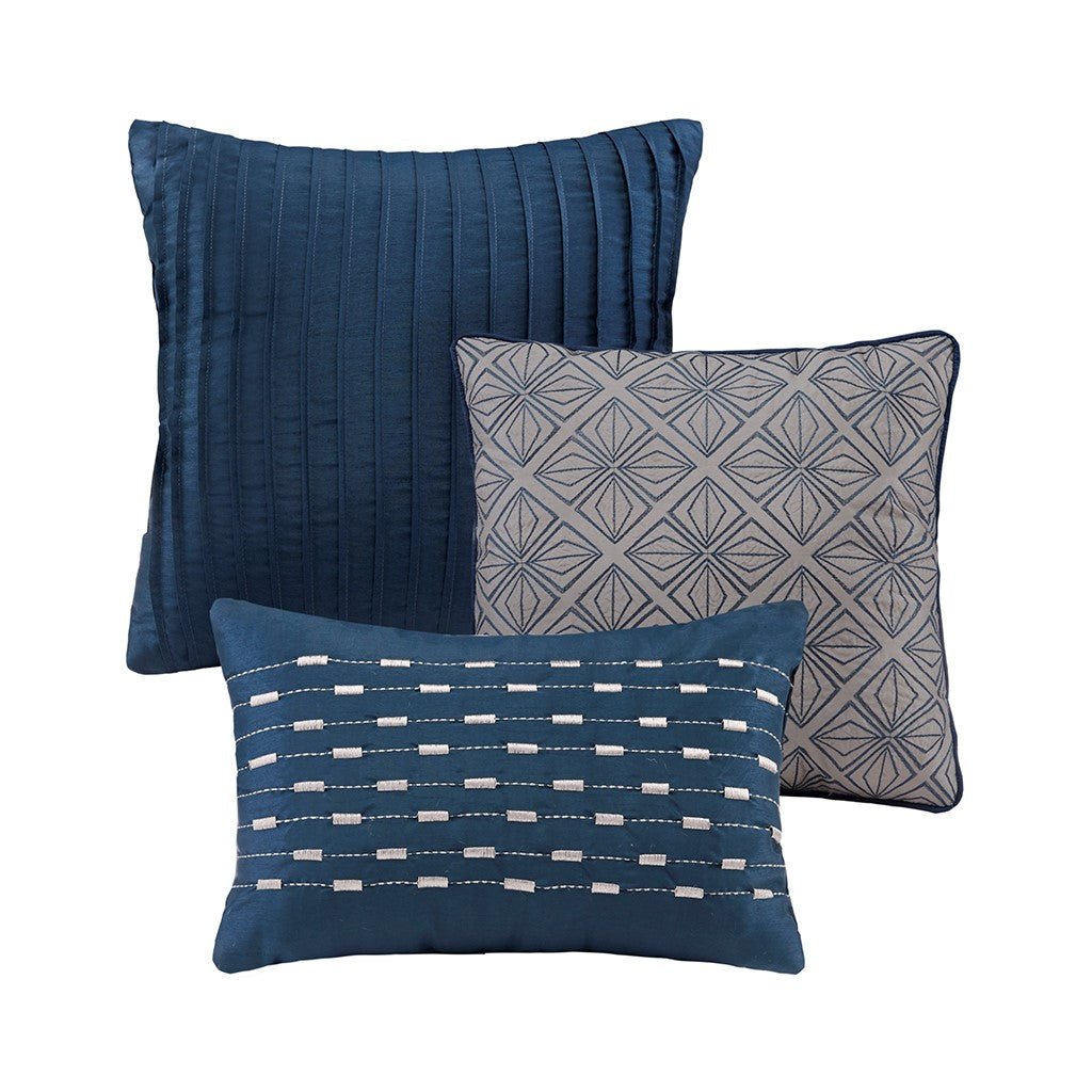 7 Piece Jaquard Comforter Set Navy King King Navy Polyester