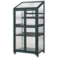 62Inch Height Wood Large Greenhouse Balcony Portable Cold Frame With Wheels And Adjustable Shelves For Outdoor Indoor Use, Forest Green Green Casual Wood Solid Wood