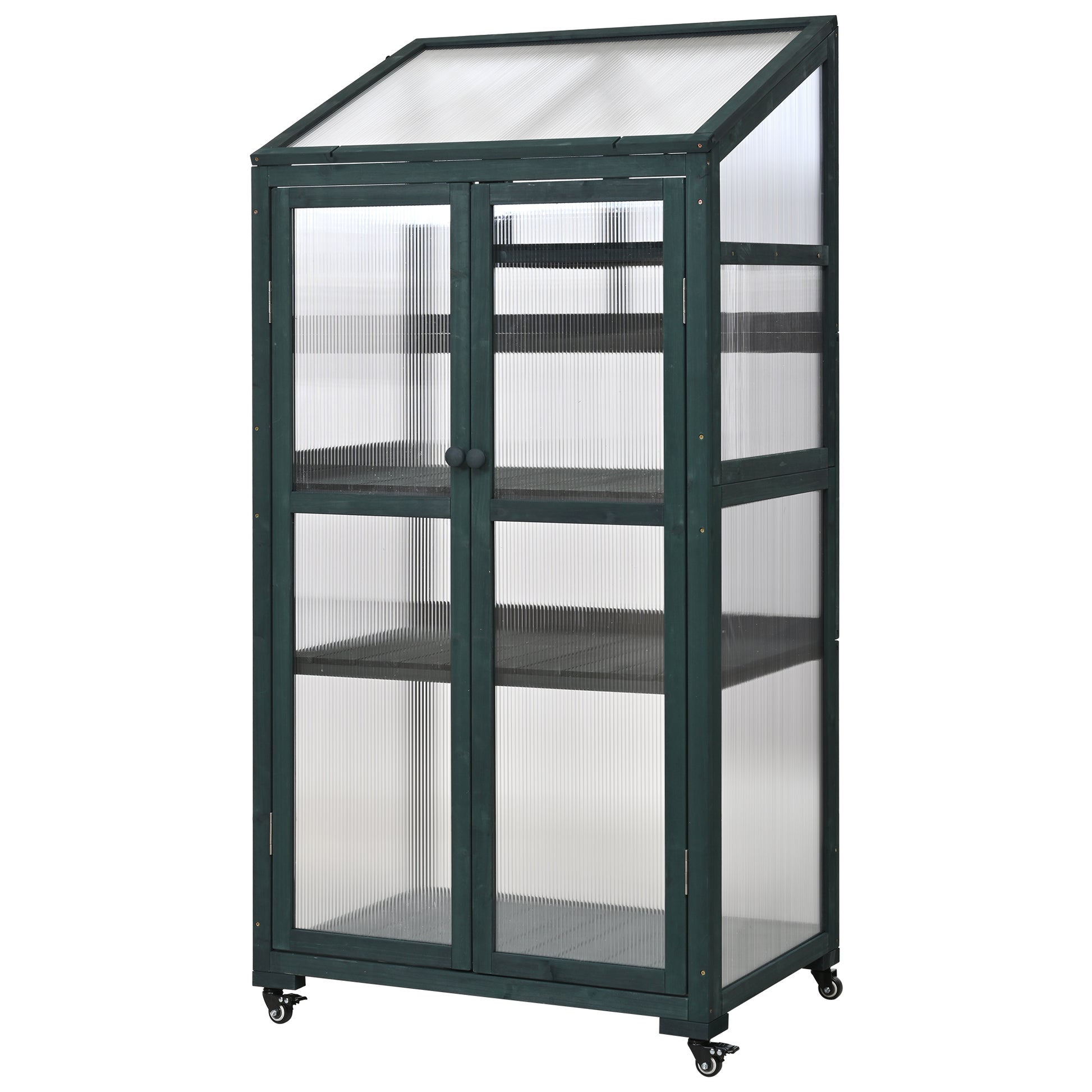 62Inch Height Wood Large Greenhouse Balcony Portable Cold Frame With Wheels And Adjustable Shelves For Outdoor Indoor Use, Forest Green Green Casual Wood Solid Wood