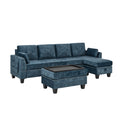 Sectional 3 Seaters Sofa ,Double Sided Multi Functional Footstool, Storage Matnon Slip Leg, Two Pillows, Velvet,Navy Blue Navy Blue Velvet 3 Seat