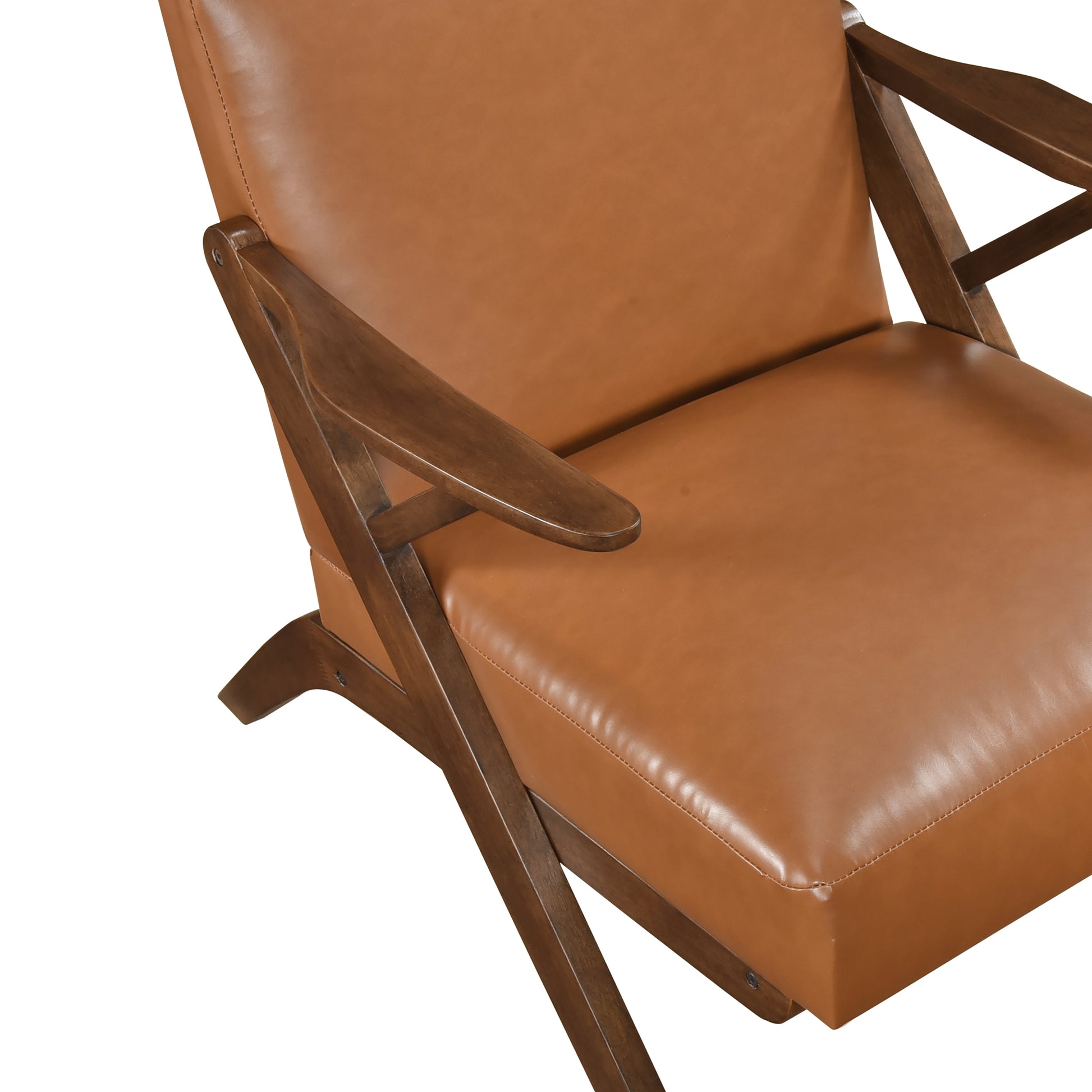 Brown Finish Solid Rubberwood Frame 1Pc Accent Chair Brown Faux Leather Upholstery Living Room Furniture Brown Primary Living Space Rubberwood Solid Wood