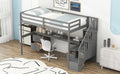 Twin Size Loft Bed Frame With Built In Desk And Double Storage Drawers,Gray Twin Gray Solid Wood Mdf