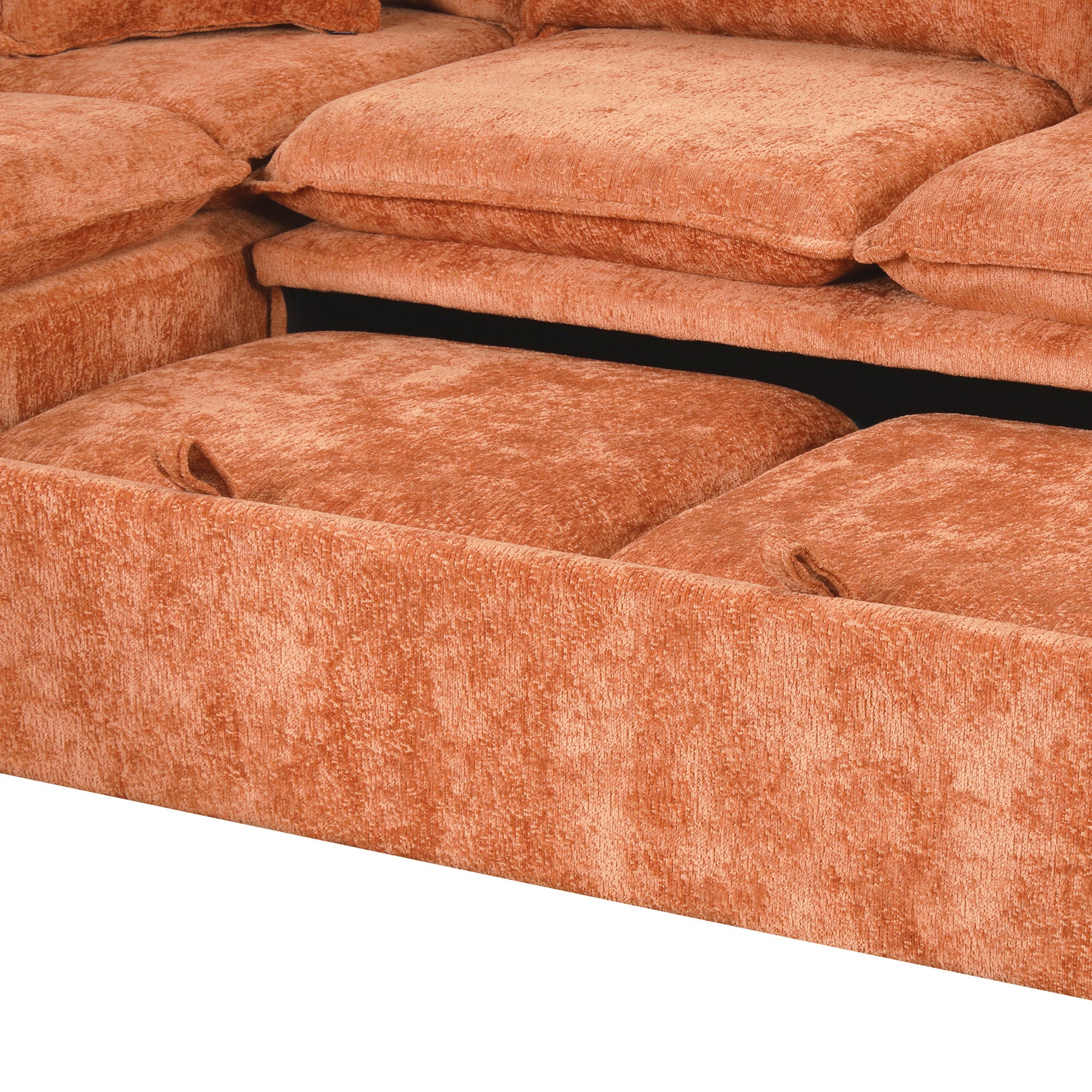 82.67"Convertible Sofa Bed Sectional Sofa Sleeper L Shaped Sofa With A Storage Ottoman,Two Pillows, Two Power Sockets And Two Usb Ports For Living Room, Orange Orange Foam Chenille 4 Seat