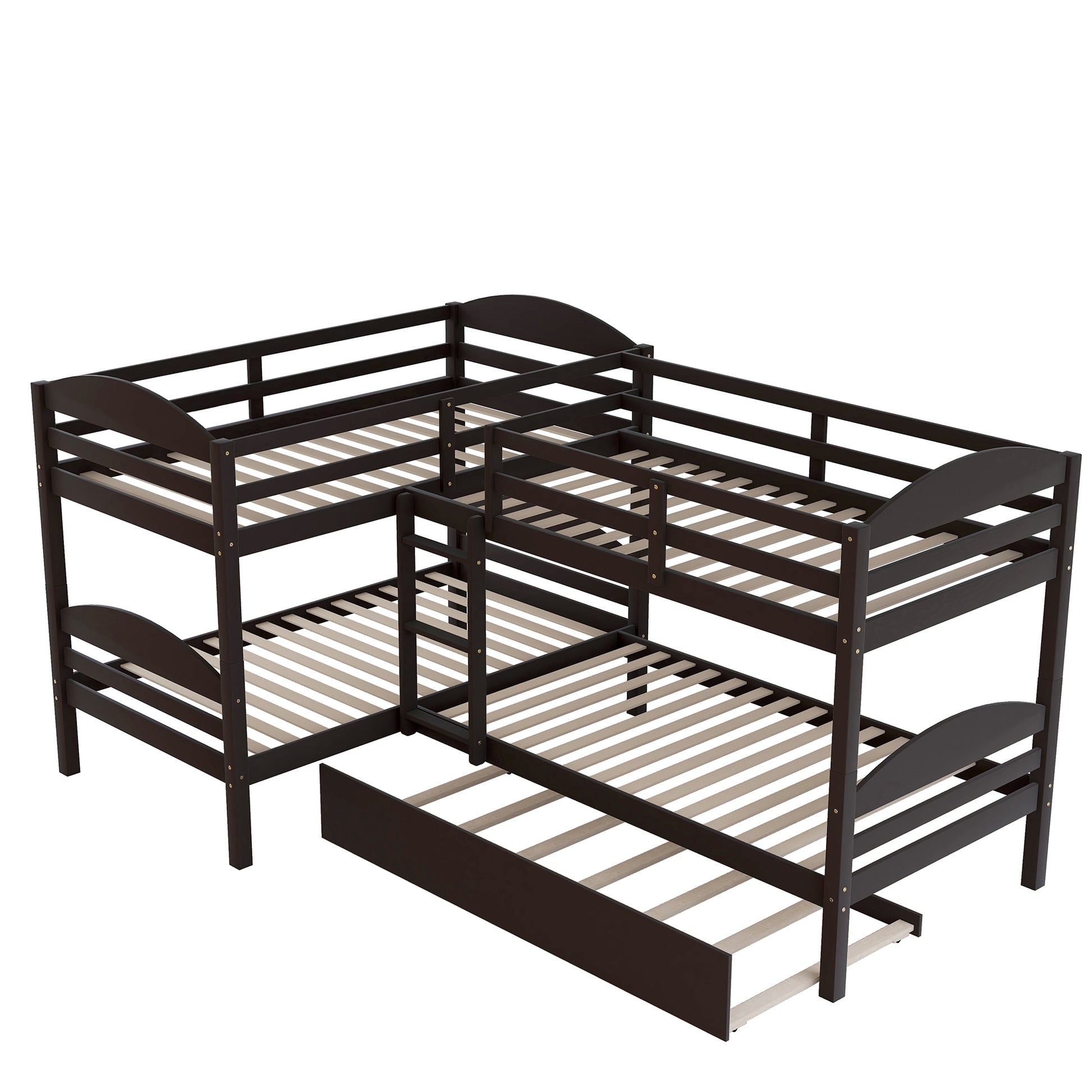 Twin L Shaped Bunk Bed With Trundle Espresso Old Sku:Lp000024Aap Espresso Solid Wood