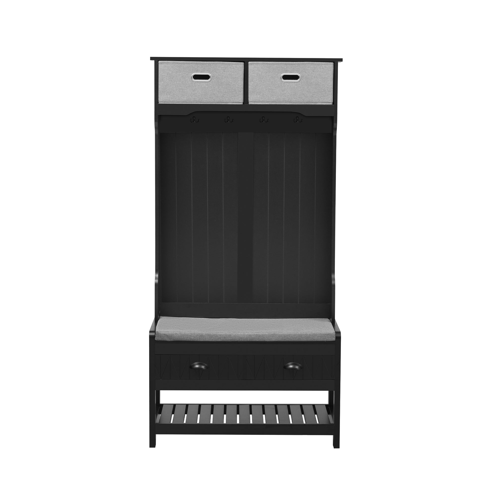 Hall Tree With 6 Hooks And Hinged Lid, Coat Hanger, Entryway Bench, Storage Bench, 3 In 1 Design, 69Inch, For Entrance, Hallway Black Mdf